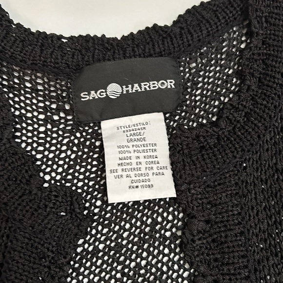 Sag Harbor Crocheted Black Cardigan Large for care and pit to pit, look below. - Picture 2 of 3